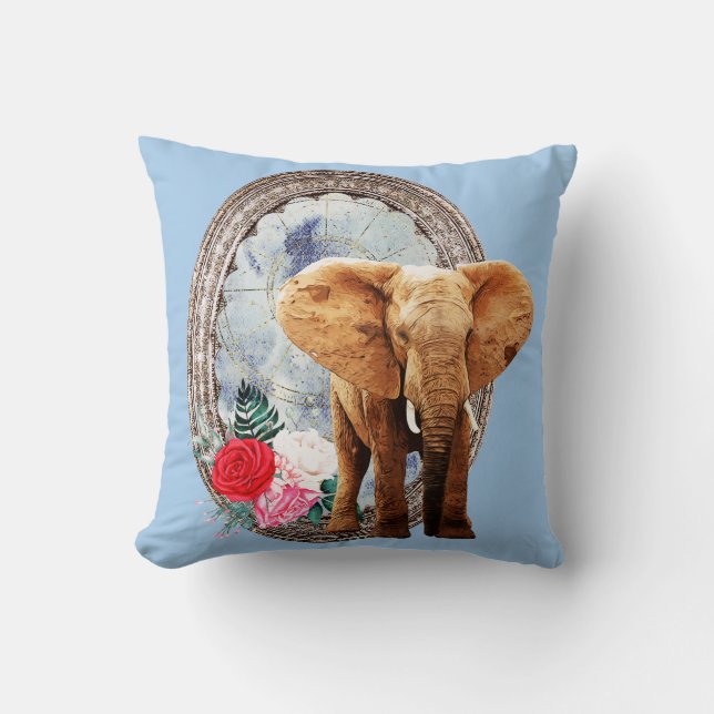 Coussin Eléphant, Rose Et Cadre (Recto)