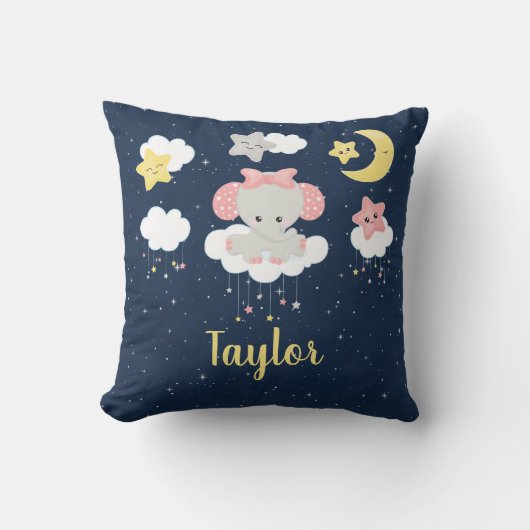 Coussin Éléphant Rose et Nuit (Recto)