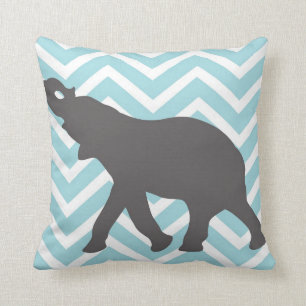 Coussin Éléphant sur le zigzag de Chevron - bleu et blan