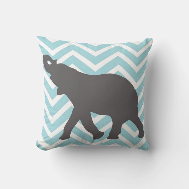 Coussin Éléphant sur le zigzag de Chevron - bleu et blanc (Recto)