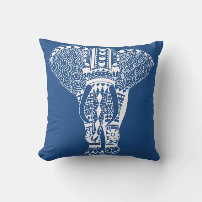 Coussin Éléphant tribal de Bohème blanc (Recto)