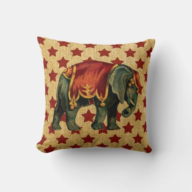 Coussin Éléphant vintage de cirque sur des étoiles (Recto)