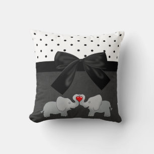 Coussin Eléphants adorables mignons, Pois, Bow noir