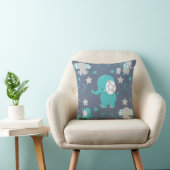 Coussin Éléphants Bébés Bleu Turquoise et Gris (Chaise)