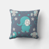 Coussin Éléphants Bébés Bleu Turquoise et Gris (Verso)