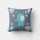 Coussin Éléphants Bébés Bleu Turquoise et Gris (Recto)