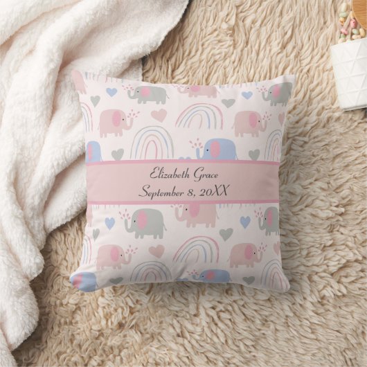Coussin Eléphants bleu rose Rainbows Nursery (Couverture)