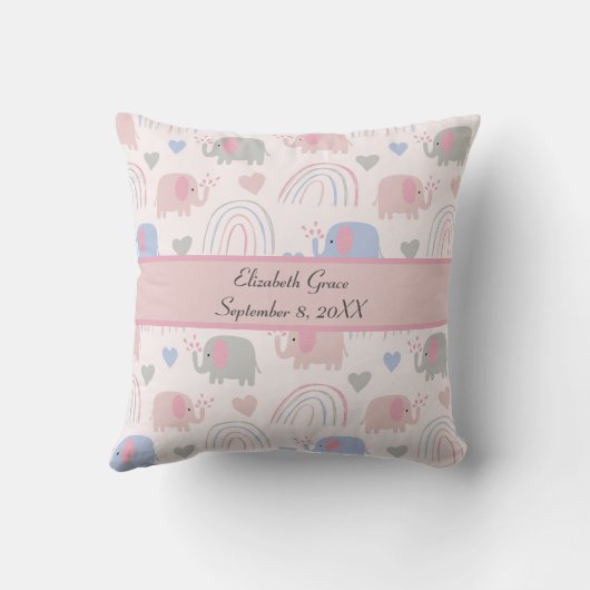 Coussin Eléphants bleu rose Rainbows Nursery (Verso)