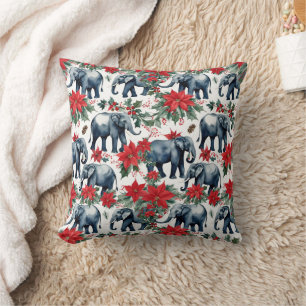 Coussin Éléphants De Noël Avec Poinsettias