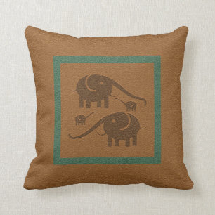Coussin Eléphants En Cuir Brown Et Brown