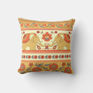 Coussin éléphants ethniques, fleurs, motif sans soudure.
