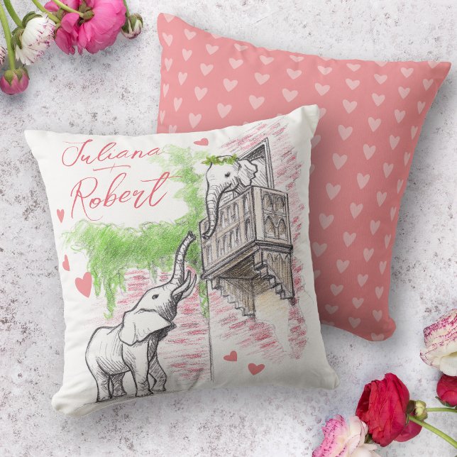 Coussin Eléphants mignons Roméo et Juliette Romantique Nom (Créateur téléchargé)