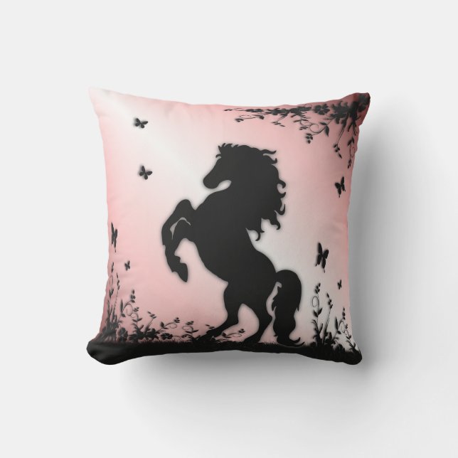 Coussin Élevage noir stallion rose (Recto)