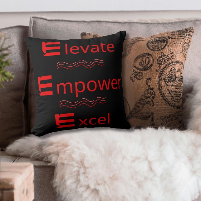 Coussin Élever Autonomiser Exceller  Motivation Rouge et N (Créateur téléchargé)