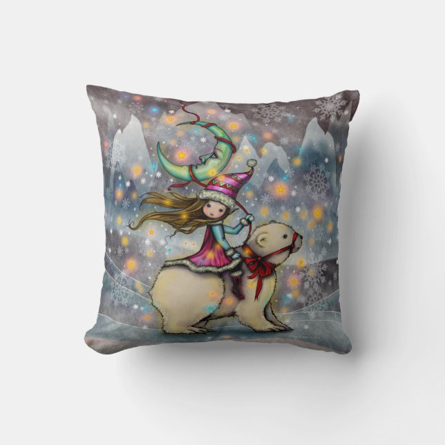 Coussin Elf Riding Polar Ours Noël Art (Recto)