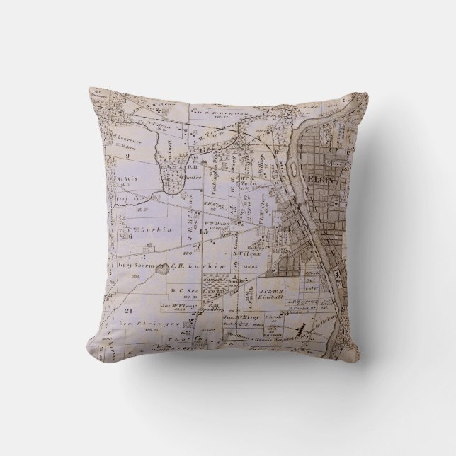 Coussin Elgin Illinois 1870 Plat Map Fox (Recto)