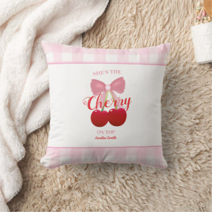 Coussin Elle est la cerise sur le gâteau Cadeau rose ruban