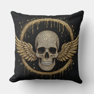 Coussin ☠️ Emblème de crâne à halo doré pour cadeaux de st