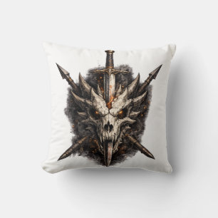 Coussin Emblème de guerrier à l'épée de crâne de fantasy s