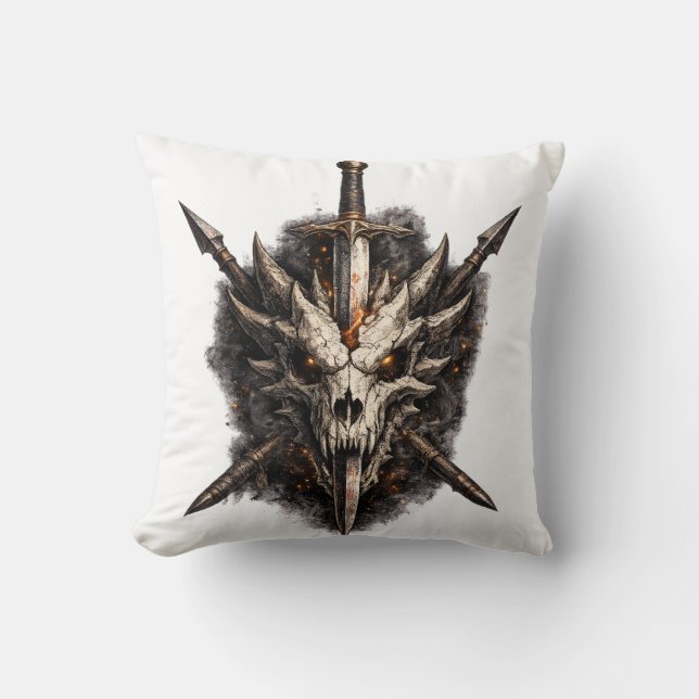 Coussin Emblème de guerrier à l'épée de crâne de fantasy s (Recto)