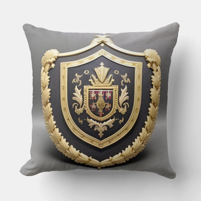 Coussin Emblème Doré Élégant Avec Bouclier Orné (Recto)
