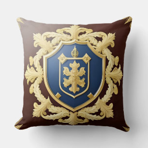 Coussin Emblème Doré Élégant Avec Bouclier Orné