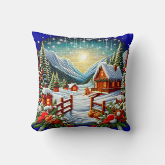 Coussin Embroidered Look Outdoor Winter Christmas Scene