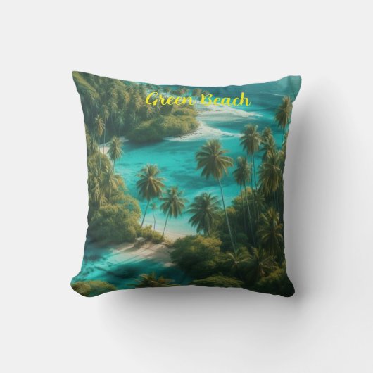 Coussin "Emerald Coast Serenity : Green Beach Design Couss (Recto)