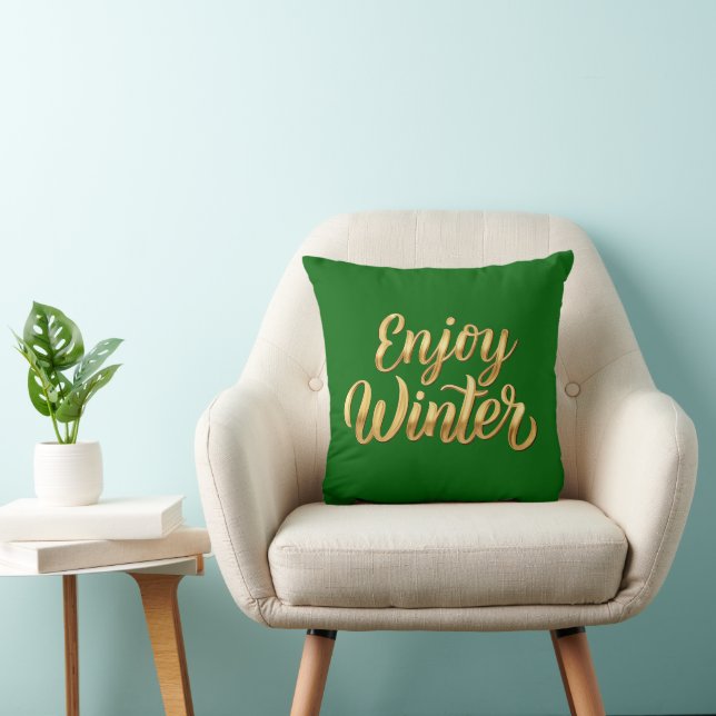 Coussin Emerald Green Enjoy Winter - Gold Script Decor (Chaise)