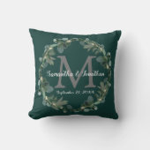 Coussin Emerald Green Eucalyptus Monogram Mariage Keepsaké (Recto)