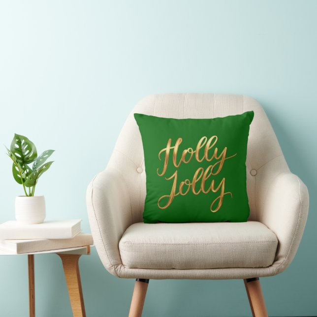 Coussin Emerald Green Holly Jolly - Décor de script or (Chaise)