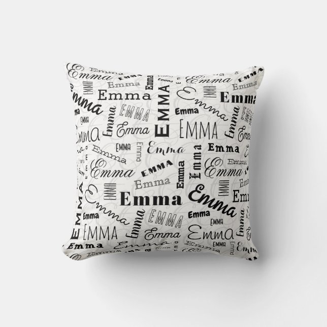 Coussin Emma Nom personnalisé Noir Blanc (Recto)