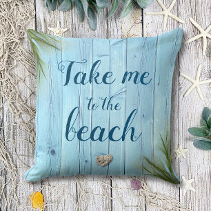 Coussin Emmenez-moi à la plage Bleu clair Côte Bois rustiq