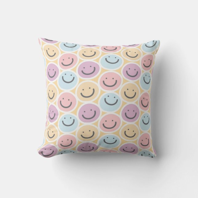 Coussin Émoji Souriant Rétro Doodle (Recto)