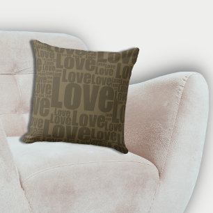 Coussin Émotionnel Love Typographie Motif Brown