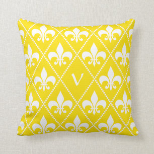 Coussin Empire Yellow Fleur de Lis avec l'initiale de