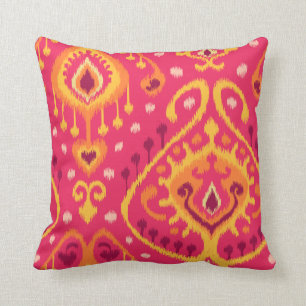 Coussin Empreinte chic rouge rose et orange tribal ikat