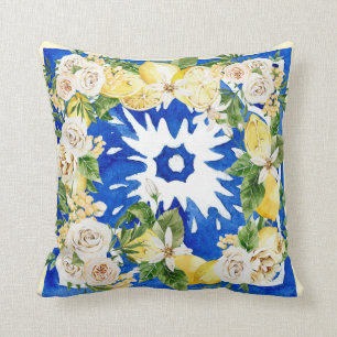 Coussin Empreinte de carreaux de citron et de fleurs médi