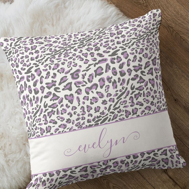 Coussin Empreinte de léopard animal Lilac Grey Blanc Perso (Créateur téléchargé)