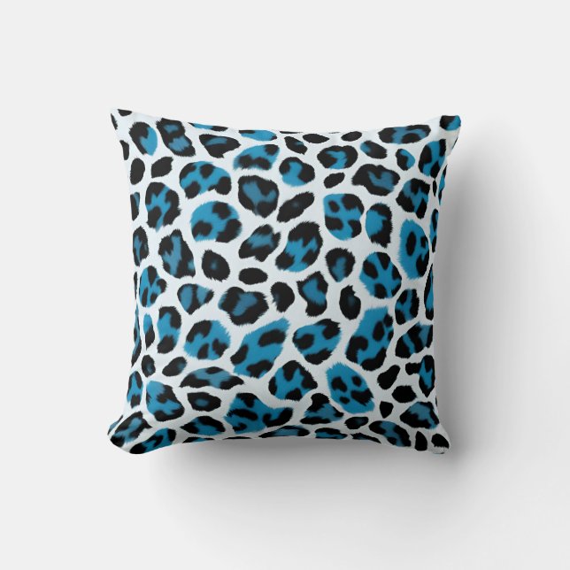 Coussin Empreinte de léopard bleu et blanc (Recto)