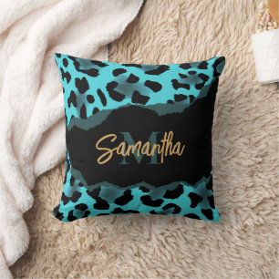 Coussin Empreinte de léopard bleu mignon