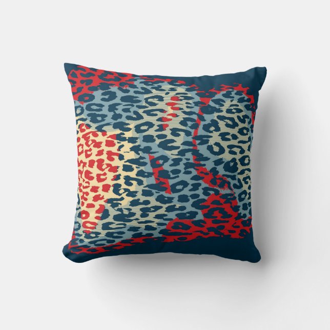 Coussin Empreinte de léopard bleu rétro et design moderne (Recto)