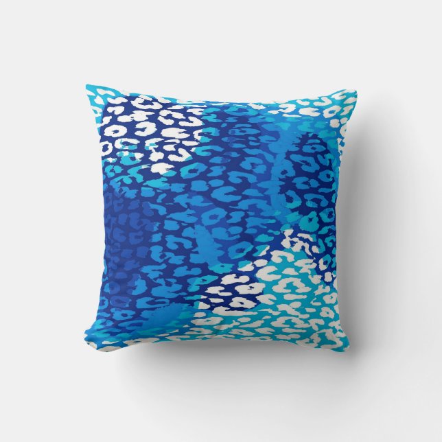 Coussin Empreinte de léopard bleu rétro et design moderne (Recto)