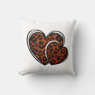 Coussin Empreinte de léopard, Coeur tiré à la main, Coeur