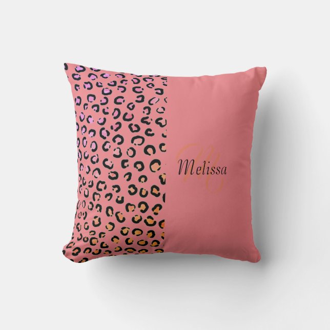 Coussin Empreinte de léopard Deux Tone Blush Pink Nom Mono (Recto)