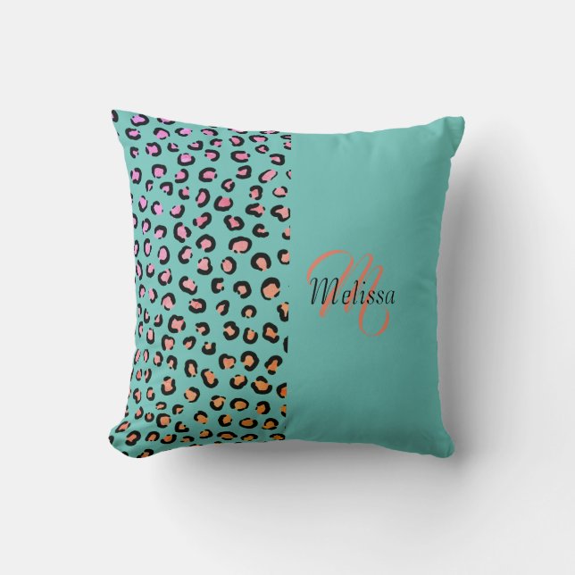 Coussin Empreinte de léopard Deux tons Turquoise Turquoise (Recto)