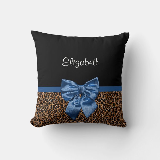 Coussin Empreinte de léopard élégant Elegant Blue Bow et n (Recto)