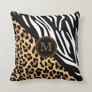 Coussin Empreinte de léopard élégant et Zebra Print Mon