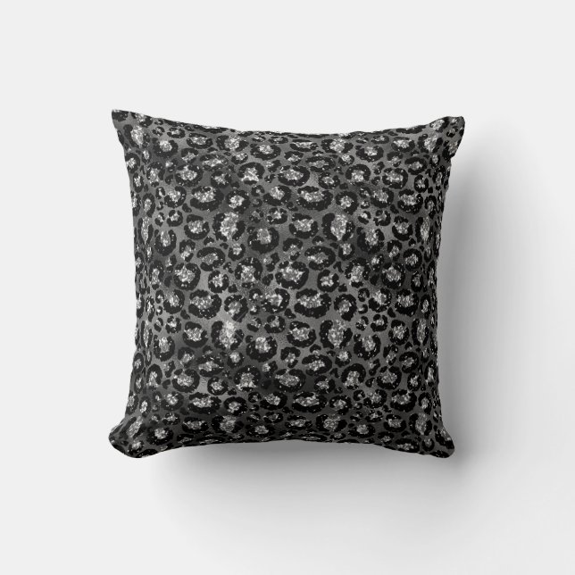Coussin Empreinte de léopard gris noir et argent (Recto)