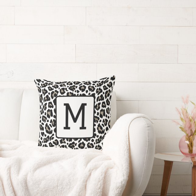 Coussin Empreinte de léopard monogramme noir et blanc (Canapé)